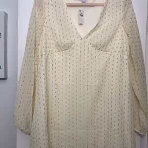 Old Navy Cream V-Neck Blouse with Gold Dot Accents